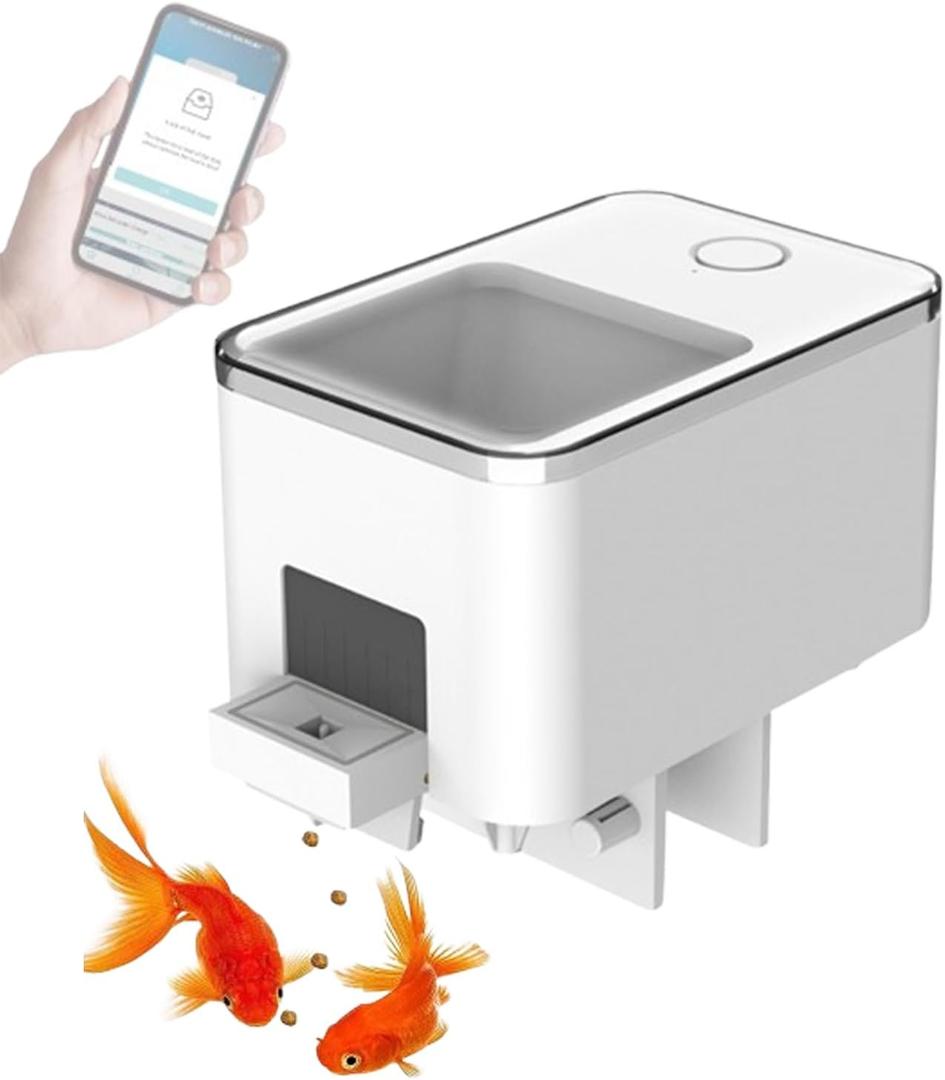 WiFi Fish Feeder Automatic Dispenser,Automatic Fish Feeder for Aquarium,Intelligent,Precise Food Distribution,with App Control Timer USB Powered,for Diameter Less Than 4mm Food