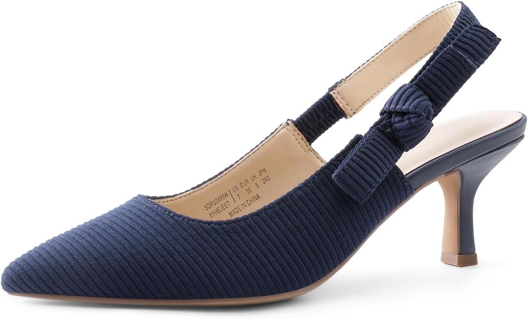 DREAM PAIRS Women's Kitten Heels Slingback Closed Toe Low Pumps Dress Bridal Elegant Wedding Casual Shoes (6, Navy)