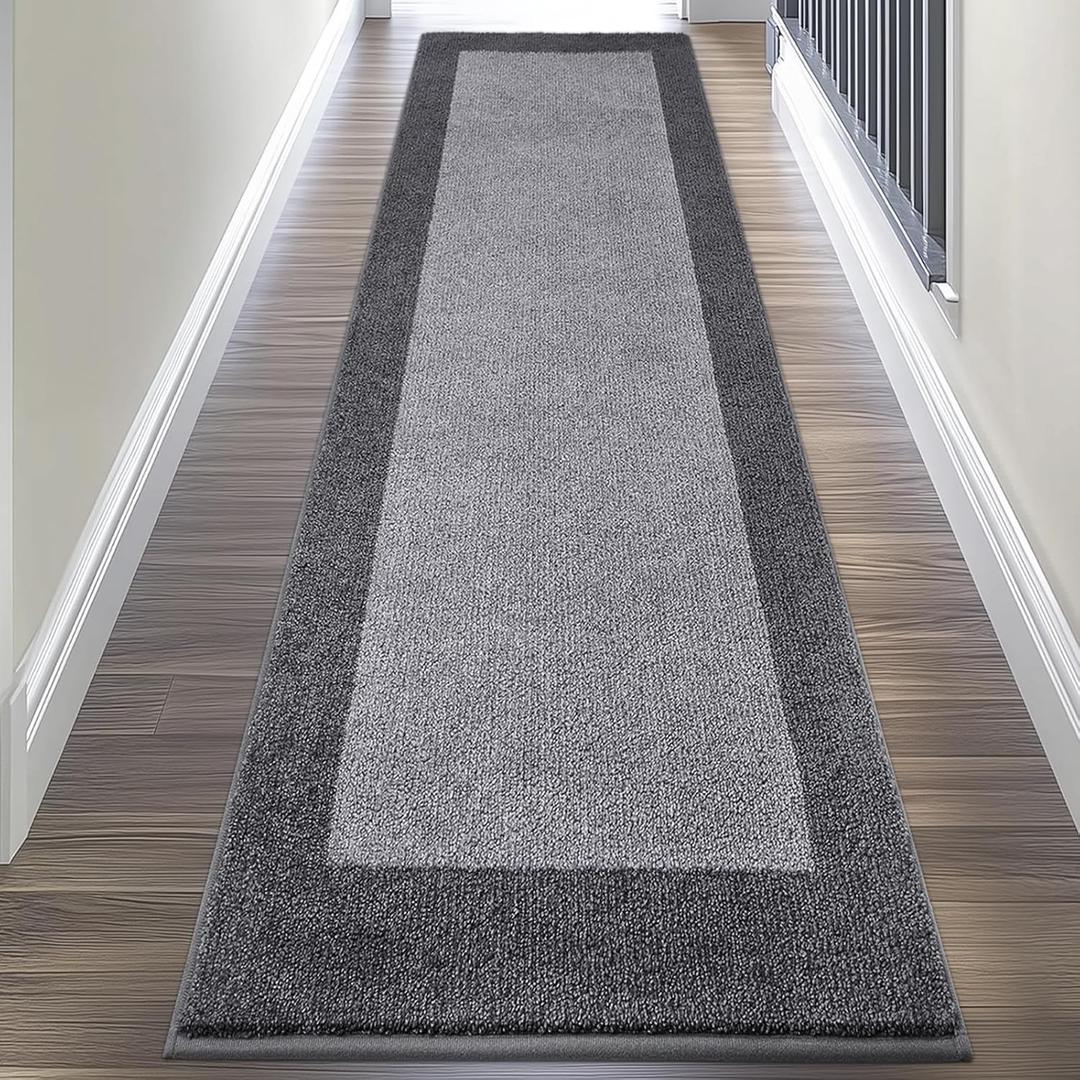 Machine Washable Kitchen Rug 24" x 96", Non Slip Kitchen Mat for Floor, Absorbent Entrance Runner Rug for Bedroom, Hallway, Bathroom, Door (Roll Packing) (Grey)