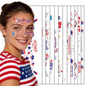 5 x 12PCS 250th Anniversary Usa Patriotic Red White and Blue Glitter Freckles Face Tattoo Makeup Patches-4th of July Outfits USA Independence Day Stars Freckles Arm Tattoos For Woman Kid.