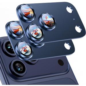 Uyiton Compatible with iPhone 17 Pro Max Camera Lens Protector - [Not Easy to Break][Strong Adsorption][Case-Friendly] Metal Tempered Glass Rear Camera Screen Cover - Deep Blue, 1 Pack