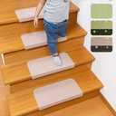 Carpet Stair Treads Indoor for Hardwood Floor 4 PCS Washable Anti Slip Stair Mats with Bullnose Beige, Non-Slip Vacuum Tech Stair Pads for Pets and Family Removable