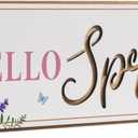 Layering Hello Spring Sign, Wooden Spring Wall Art Table Top Shelf Desk Mantel Home Decorations Indoor, March Seasonal Wood Bathroom Kitchen Living Room Office House Farmhouse Decor (white-1)
