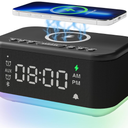 Alarm Clock Speaker Wireless Charger, Digital Alarm Clocks Bedrooms Bluetooth, Alarm Clock Dimmable Light Bedrooms Dual Alarm Snooze Dimmer 12 24H RGB Night Light Bluetooth USB AUX, Black