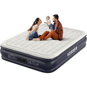 Air Mattress Queen with Built in Pump,15'' Inflatable Mattress of Vertical Beams,Self Inflatable/Deflation Blow Up Mattress in 3 Mins,Flocked Top Airbed with Carry Bag for Home,Camping