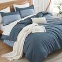 Litanika Comforter Set, Lightweight Colorblock Stripes Bedding Comforter Set, Fluffy Down Alternative Bed Set, Haze Blue, Full
