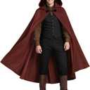 Medieval Hooded Cloak Halloween Renaissance Cape with hood Wizard Costume Sorcerer Cosplay Witch (Red)