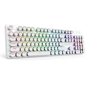 Redragon K710 Wireless Typewriter Mechanical Gaming Keyboard, Bluetooth/2.4Ghz/Wired, RGB LED Backlit, Blue Switch - Clicky, Rechargeable, Solid Metal Panel, Round Keycaps, White