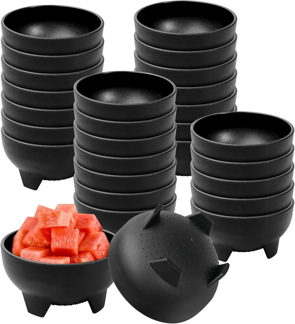 28 Pack 10.6 oz Mexican Salsa Bowls, Small Guacamole Containers, Plastic Salsa Bowl for Serving Parties, Chips, Dip, Nuts, Candy, and Sauce Set (Black)