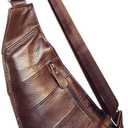 Leather Sling Bag Backpack for Men Women Crossbody Shoulder Chest Day Pack Outdoor Travel Camping Tactical Daypack