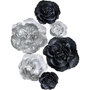 Letjolt Paper Flowers Decorations for Wall Black 3D Artificial Flowers for Wedding Decor Baby Shower Bridal Shower(Silver Black Set 6)