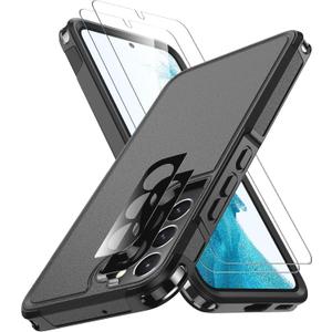 SPIDERCASE Designed for Samsung Galaxy S22 Case, [10 FT Military Grade Drop Protection], 2 Pack [Tempered Glass Screen Protector+Camera Lens Protector] Heavy Duty Shockproof Case, Black