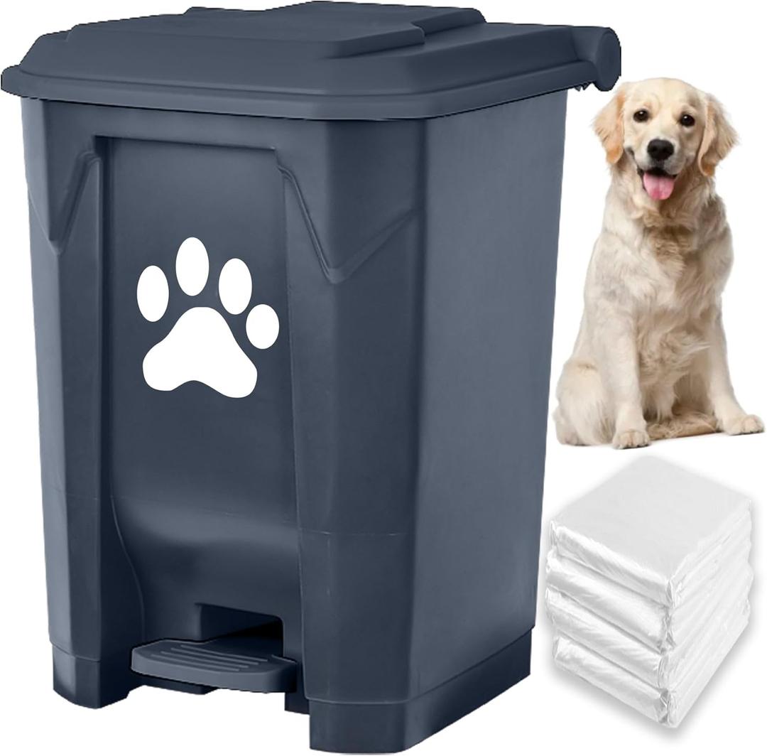 tebiete Dog Poop Trash Can Outdoors Pet Waste Station with Lid Dog Waste Disposal Container with Removable Inner Bin Bucket Hands-Free Pedal Garden Yard Home with Waste Bags, Grey (1Pack, 1Pack Grey)