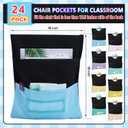 Maitys 24 Pcs Chair Storage Pocket 16 x 19 Inch Large Chair Pocket Classroom Seat Organizer 8 Color Seat Storage with Name Tag Slot for School Classroom Student Kindergarten (Macaron Color)