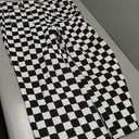 Women Checkered Cropped Jeans Straight Leg Stretchy Denim Pants with Pockets (XL)