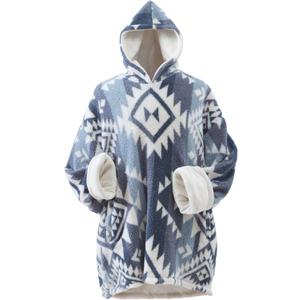 Coleman Oversized Wearable Sherpa and Micro-Mink Blanket Hoodie, Blue - One Size Fits Most