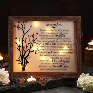 Gerrii Sympathy Gifts Red Cardinal Memorial Bereavement LED Memorial Gifts for Loss of Love One Wooden Shadow Box 10'' x 8'' in Poem and LED Light for Christmas Funeral Bereavement(Retro Style)