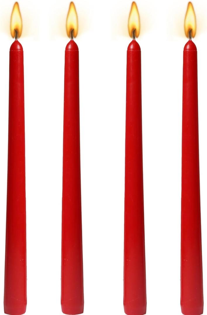 10 Inch red Taper Candles-Set of 4 Tapered Candle, Tall Candlesticks,Home Dinner Candle, Party, Wedding, Halloween, Christmas Candles (9.9 Inch, Red)