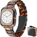 Band with Case [No Screen Protector] Compatible with Apple Watch 46mm 45mm 44mm 42mm 41mm 40mm 38mm,Women Men Fashion Resin Strap Bumper for iWatch Series 11/10/9/8/7/SE/6/5/4/3/2/1
