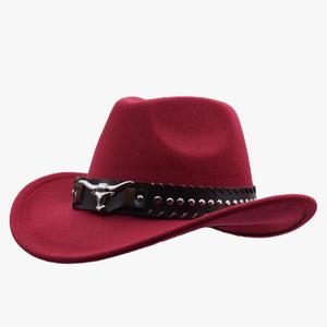 Unisex Western Cowboy Hat Fur Felt Cowgirl Hats Wide Brim with Belt Buckle