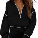 PRETTYGARDEN Women's 2026 Fall Hooded Sweatshirts Long Sleeve Half Zip Cropped Hoodies Pullover Winter Fashion Clothes (Black, Small)