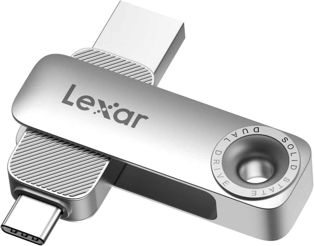 Lexar D50E 128GB Solid State Dual Drive, USB Flash Drive Up to 400MB/s Read, 360MB/s Write High-Performance, USB-C & USB-A Port, Metal Housing Swivel Design, Compatible with iPhone 17, Android, PC