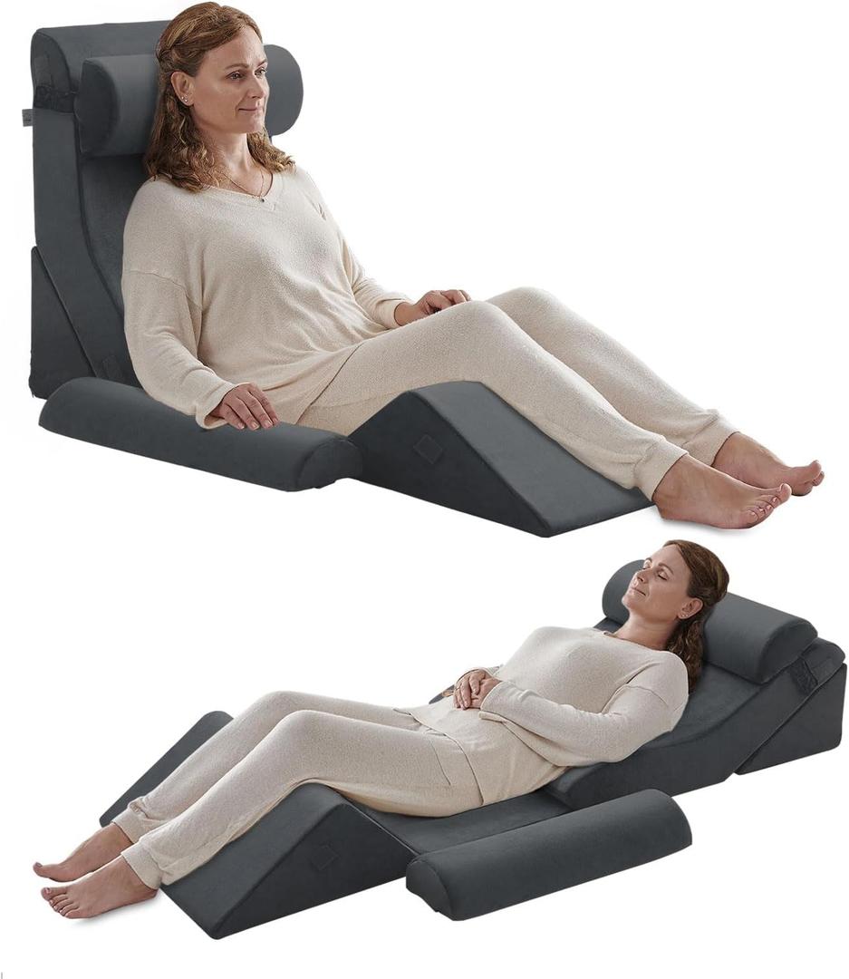 Axelrod 6PCS Orthopedic Bed Wedge Pillow Set, Post Surgery Foam for Back, Neck & Leg Pain Relief Comfortable & Adjustable Ortho Pillows- Anti Snoring, Heartburn, Acid Reflux & GERD Sleeping Dark Grey