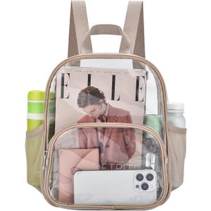 Busiuw Clear Backpack for Stadium Events 12x12x6 with Front Pocket for Concert Sport Fashion Women Backpack Events Work Travel(Khaki)