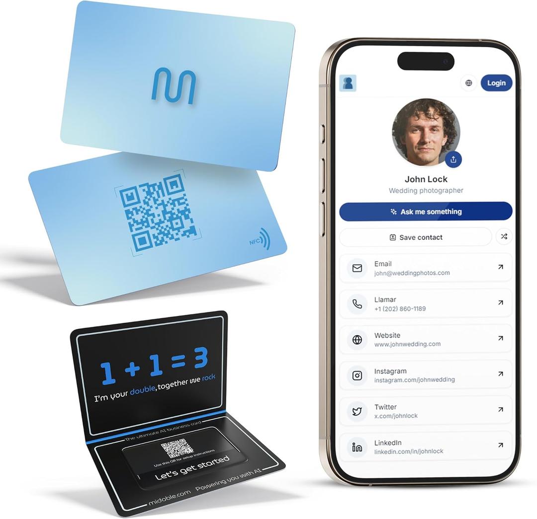 Card - Digital Business Card - Tap to Share - AI Assistant - Networking Card Powered by AI - Connect with People - Tap the NFC or Scan the QR - Compatible with iPhone & Android