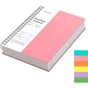 EMSHOI A4 Spiral Notebook College Ruled Lined Journal, 11.2" x 8.27", 300 Pages, 100gsm Thick Paper, Waterproof Softcover, Twin-Wire Binding, Sticky Notes, Pink
