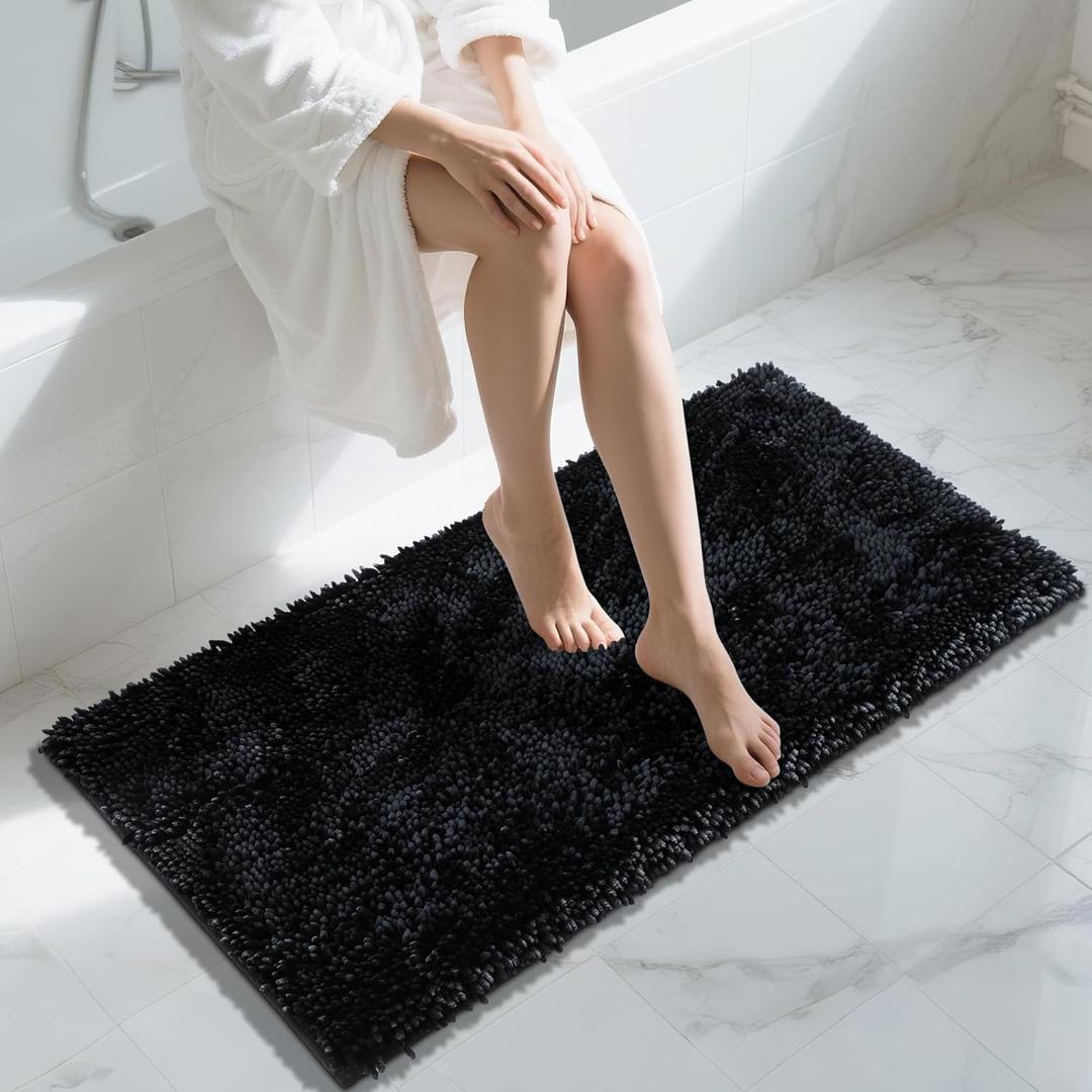 Yimobra Long Bathroom Rug Non Slip 44x24 Inch, Extra Thick Soft Absorbent Chenille Bath Mat, Machine Washable Quick Dry Bath Rugs for Bathroom Floor, Tub and Shower, Home Decor Accessories, Black Yimobra Long Bathroom Rug Non Slip 44x24 Inch, Extra Thick Soft Absorbent Chenille Bath Mat, Machine Washable Quick Dry Bath Rugs for Bathroom Floor, Tub and Shower, Home Decor Accessories, Black