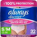 Always Discreet Adult Diapers for Women, Incontinence Underwear, Postpartum Essentials, Disposable Briefs, Max Absorbency, Bladder Leak Protection, Small/Medium, 32ct