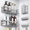 5-Pack Rustproof Stainless Steel Shower Caddy  No Drill Adhesive Bathroom Organizer with Large Capacity, Spacious Shower Shelves for Inside Shower, Kitchen & Home Decor Storage (5-piece set, Light Grey)
