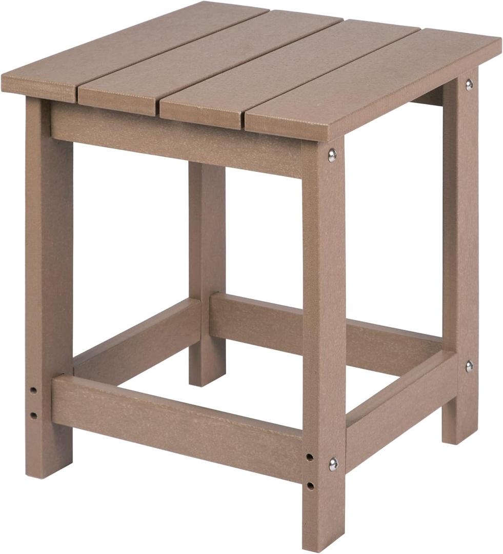 LZRS Adirondack Square Outdoor Side Table, Pool Composite Patio Table,HDPE End Tables for Backyard,Pool, Indoor Companion, Easy Maintenance & Weather Resistant(Weathered Wood) (a:Square Table)