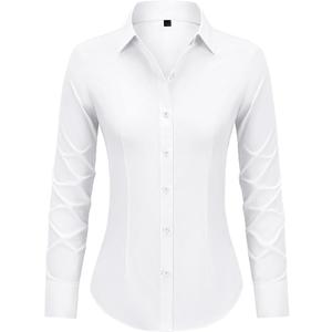 Button Down Shirts for Women Fitted Dress Shirt Wrinkle Free Collared Blouse Work Business Office Attire Fall Outfits, M