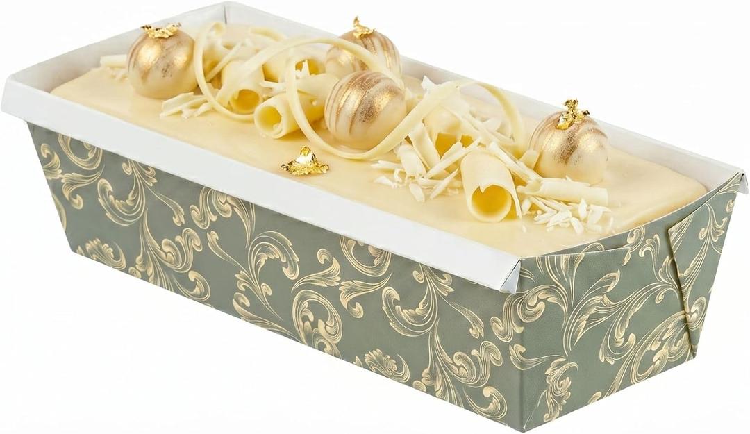 Restaurantware Paper Loaf Pan 100 Count 10.2 x 4 x 2.7 Inches 54 Oz Greaseproof Baking Loaf Mold, Vintage Floral Design Oven Safe Freezer Safe Rectangular Green Baking Pan For Cakes And Bread