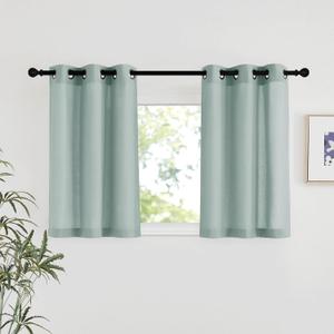 NICETOWN Sage Green Short Linen Curtains for Kitchen, Thick Flax Small Window Treatments Semi Sheer Privacy Assured with Light Through for Cafe/Bathroom, W42 x L48, 2 Panels