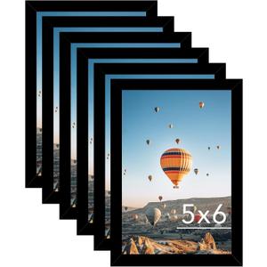 JCJMY 5x6 Black Picture Frame Set of 6, Horizontal and Vertical Formats for Wall Hanging, 5 x 6 Wall Gallery Poster Photo Frames with Shatter Resistant Plexiglass, 6 Pack, Black