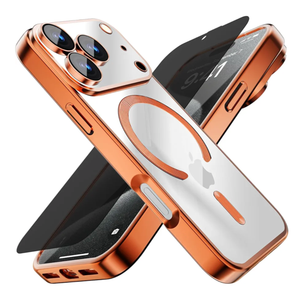 Misscase for iPhone 17 Pro Max Case with Privacy Screen Protector, [Camera Lens Protector] Clear Magnetic Luxury Plating Compatible with MagSafe Elegant Anti-Scratch Case 6.9 Inch Orange