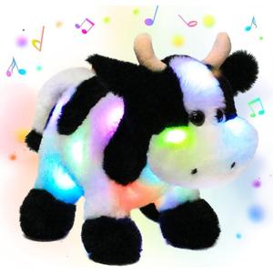 Hopearl LED Musical Stuffed Cow Lighting Up Singing Plush Toy Adjustable Volume Lullaby Animated Soothe Birthday Festival for Kids Toddler Girls, 12''