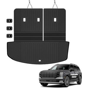 Auxko All Weather Cargo Mat & Back Seat Protector Fit for Hyundai Palisade 2026 7/8 Seaters TPE Rubber Trunk Liner Accessories Odorless Anti-Slip Cargo Tray