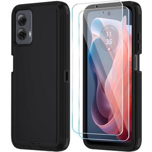 Qinmay Phone Case for Motorola Moto G Power 5G 2024 Case with HD Screen Protector, Heavy Duty Shockproof & Cover Phone Case for Moto G Power 2024,Black