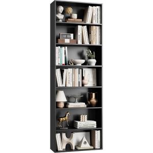 FACBOTALL 82" Tall Bookshelf, 7-Tier Open Shelves Bookcase, Freestanding Display Storage Shelves, Tall Bookcase Home Decor Furniture for Home Office, Living Room, Bedroom, Black, 82.7 x 23.6 x 9.3 inches