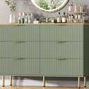 GAOMON 6 Drawer Dresser for Bedroom Chest of Drawers, 47" Wide Fluted Dresser with Drawers, Modern Wooden Double Dressers with Metal Handles for Living Room, Hallway