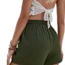 BUENOS NINOS Womens Comfy Summer Beach Short Athletic Sweat Elastic Waist Drawstring Pocketed Sport Casual Shorts (Green, S)