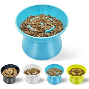 F FD Hub Tilted Raised Slow Feeder Bowl for Cats and Small & Medium Dogs, Raised Design Improves Posture, Spiral Inner Shape Prevents Fast Eating, Dishwasher Safe, 10 oz (Blue, L-Cats)