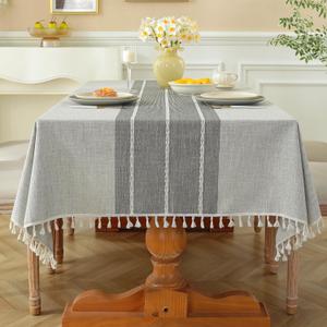 Laolitou Rustic Tablecloth Cotton Linen Waterproof Tablecloths Burlap Table Cloths for Kitchen Dining Cloth Table Cloth for Rectangle Tables Grey Lines Rectangle,55''x70'',4-6 Seats