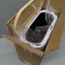 Small Bathroom Trash Can with Lid, 10L/2.6 Gal Slim Wastebasket - Odor & Pet Proof, Inner Bucket & Wood Grain Top, Plastic White Garbage Can for Kitchen, Bedroom, Living Room, Office, RV