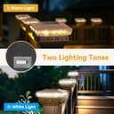 Solar Post Cap Lights, 12-Pack Upgraded Outdoor Deck Fence Post Solar Lights for 4x4 5x5 Wood/Vinyl Posts, IP65 Waterproof, 10-12 Hours Warm/Cool White Glow for Garden/Patio/Porch - Brown