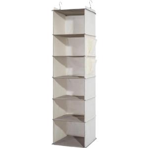 6-Shelf Hanging Closet Organizer and Storage, Collapsible Hanging Shelves for Closet with 2 Side Pockets, Hanging Shoe Organizer to Saving Space, Beige
